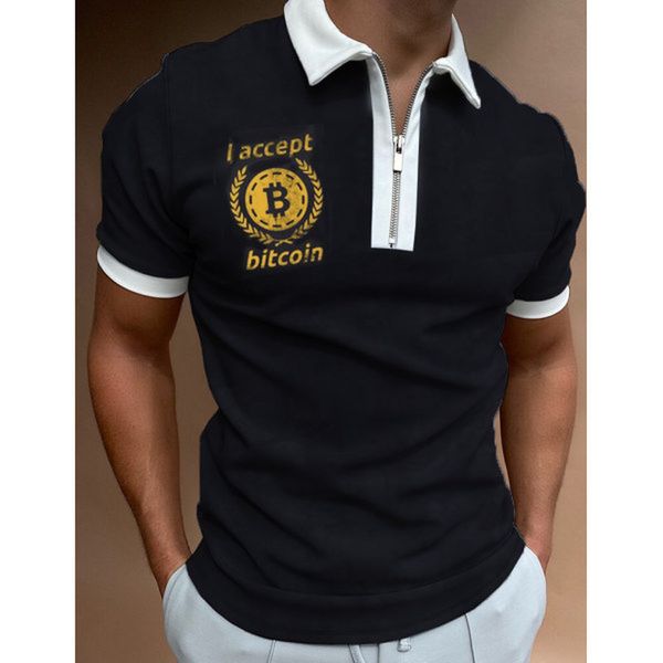 

black pattern men's zipper polo shirt, comfortable, breathable, fashionable and cool daily business trip work party, White;black