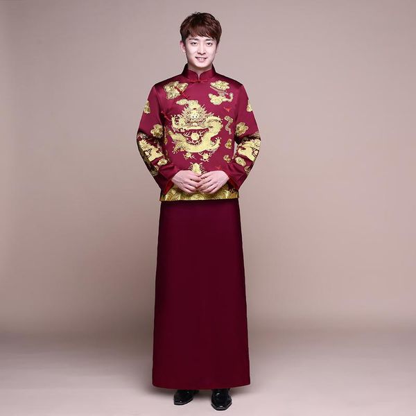 

ethnic clothing male red cheongsam toast costumes grooms dress jacket long gown traditional chinese style wedding qipao men embroidery tang