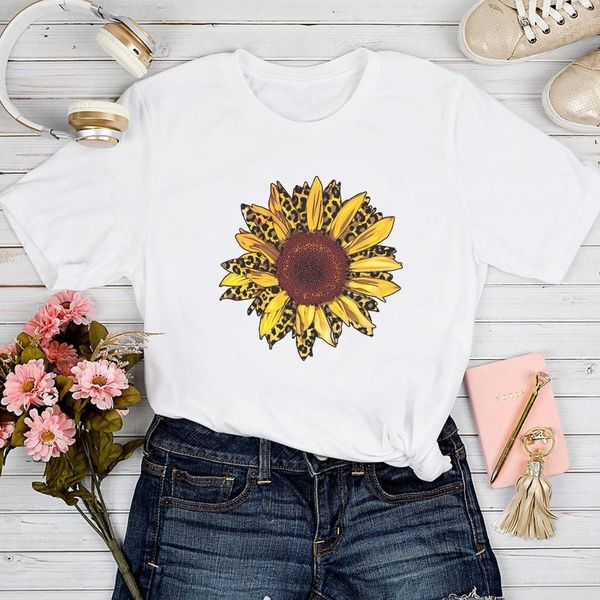 

women's t-shirt t-shirts women leopard flower fashion trend cute summer spring 90s tshirt lady stylish sweet print clothes tee, White