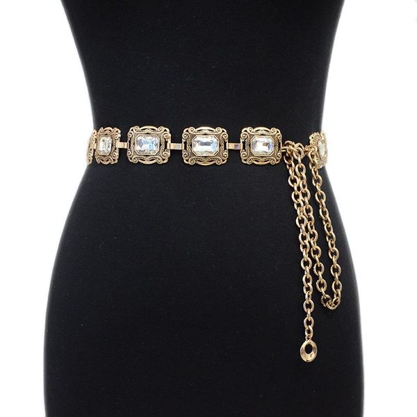 

belts summer products ladies belt trend decoration rhinestone metal chain waist retro crystal thin with skirt, Black;brown