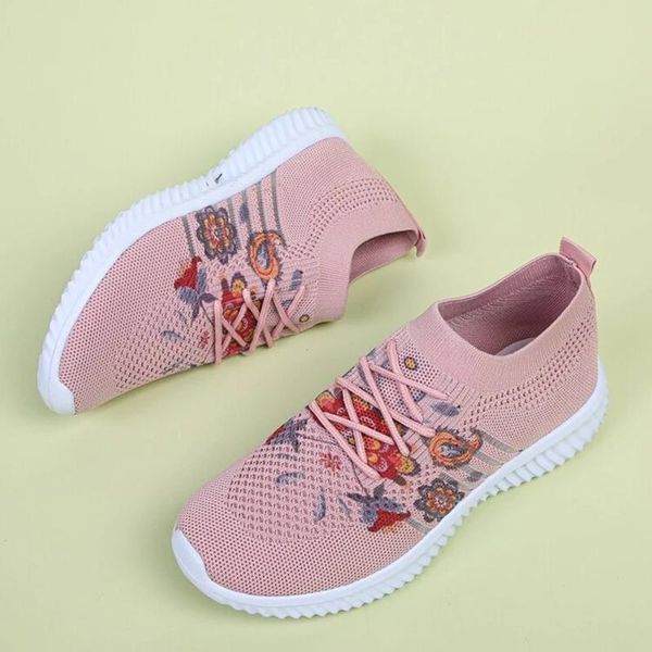 

boots women casual versatile female comfortable wedge mesh sneakers fashion flower pattern breathable lace up shoes for, Black