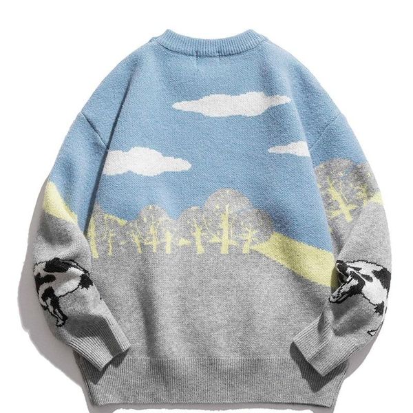 

men's sweaters winter oversized vintage animal cow fashion sweater clothes men harajuku knitted pullover women jumper anime ugly hombre, White;black