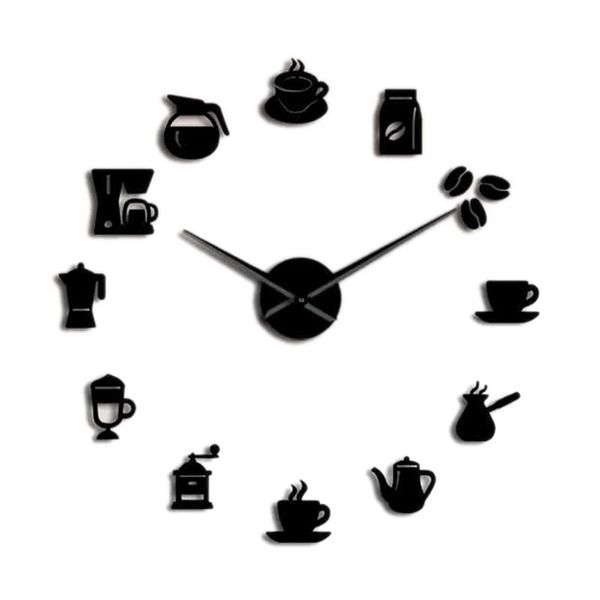 

wall clocks lixf cafe diy large clock frameless giant modern design coffee mug bean decor kitchen watc