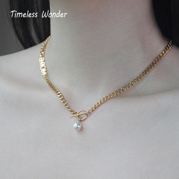 

chokers timeless wonder titanium pearl more chains choker necklace women stainless steel jewelry goth designer party kpop ins egirl 6812, Golden;silver