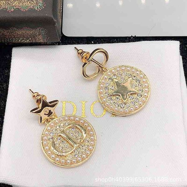 

75% off outlet online new pearl letter earrings water drill five pointed star net red same 925 silver needle, Golden