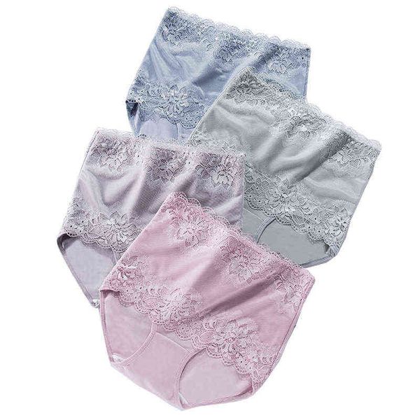 LANGSHA 4 Pz/lotto Mutandine da Donna A Vita Alta Dimagranti Slip in Cotone Intimo Elasticizzato E Contenitivo Biancheria Intima Lady Sexy Mutande di Pizzo Senza Soluzione di Continuità 211109