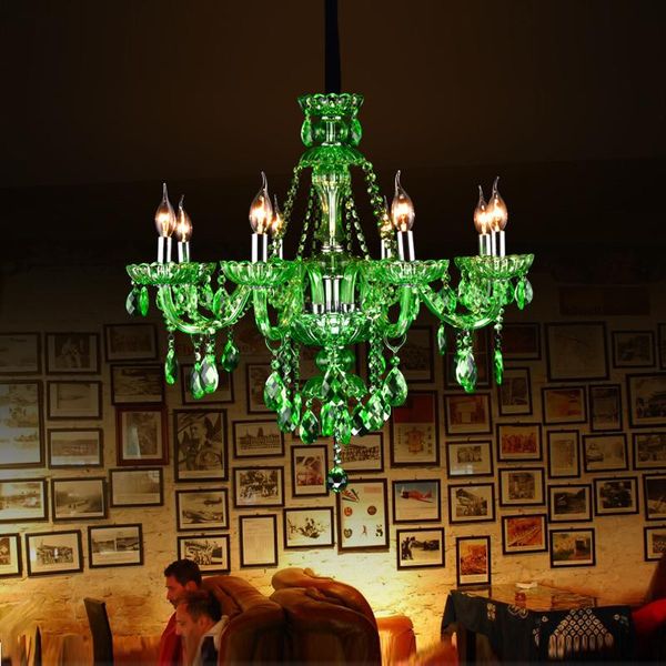 Lampadari Modern Crystal Lampadario verde europeo Lampada a candela Room Ktv El Restaurant Vetro colorato
