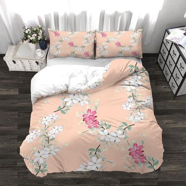 

bedding sets 3pcs duvet cover set peach blossom art design durable quilt 3d print tropical style comforter