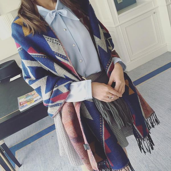 

hats, scarves & gloves sets winter scarf women 2021 color matching imitation cashmere ladies autumn thick warm big shawl, Blue;gray