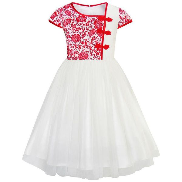 

girl's dresses flower girl dress vintage color block cap sleeve birthday party 2021 summer princess wedding clothes size 4-12, Red;yellow