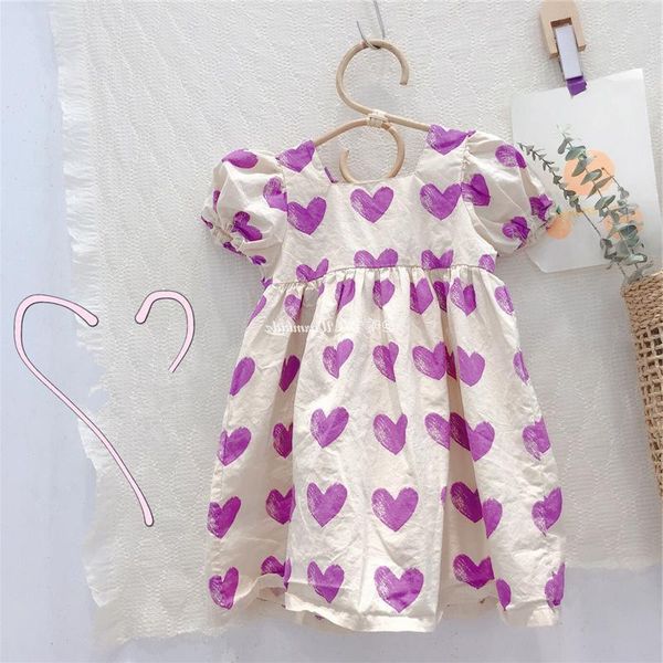 

girl's dresses girls casual dress 2021 summer love puff sleeve children's fashion cute beautiful princess toddler girl clothes, Red;yellow