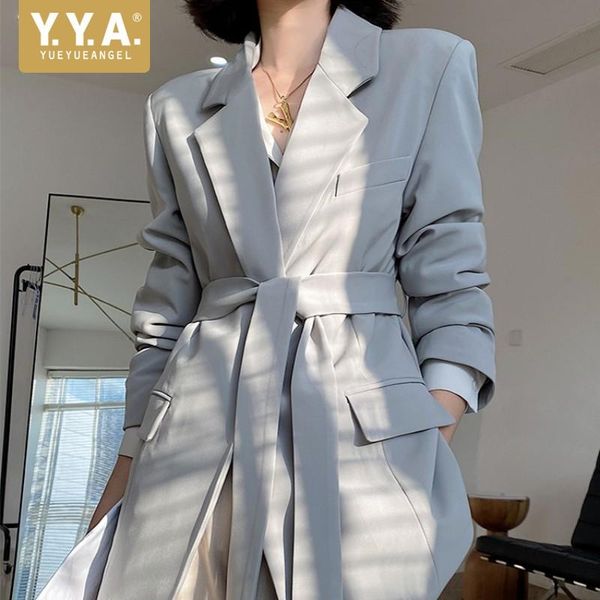 

women's suits & blazers women solid blue blazer spring autumn british style slim fit suit jackets elegant office lady belt long sleeve, White;black