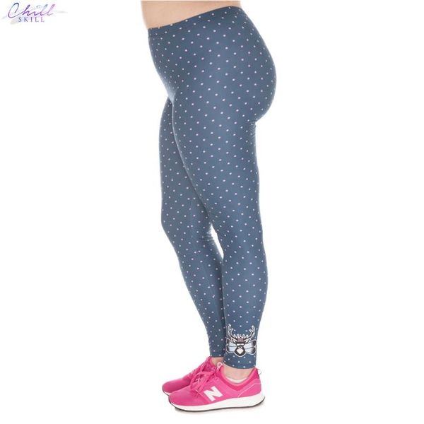 

women's leggings chill skill large size ide deer printed leggins plus trousers stretch pants for plump women, Black