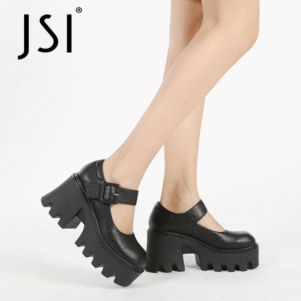 

dress shoes jsi women goth platform mary janes all-match comfort pumps buckle strap square toe chunky heels fashion vo665, Black