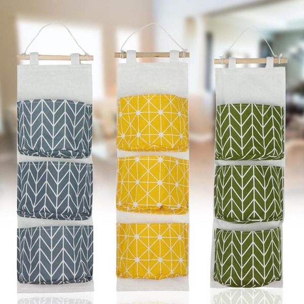 

pockets cotton linen wall hanging storage bags door pouch bedroom home pocket decor bag boxes & bins