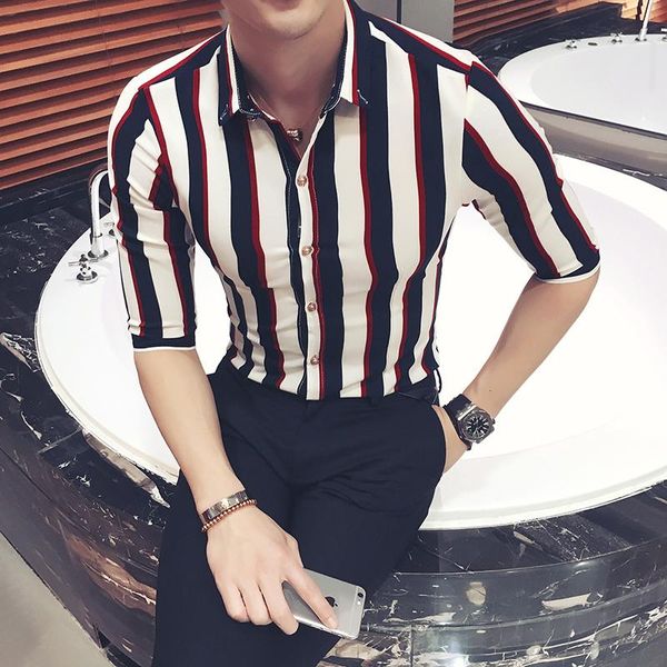 

men's casual shirts striped shirt short sleeve 2021 summer fashion fancy large size self-cultivation social club prom, White;black