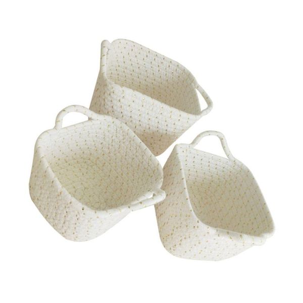 

set 3 pcs hand-sewn cotton rope storage baskets woven (white) laundry bags