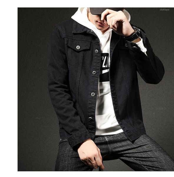 

men's jackets spring autumn pockets patchwork denim jacket lapel fashion casual solid color coat slim, Black;brown
