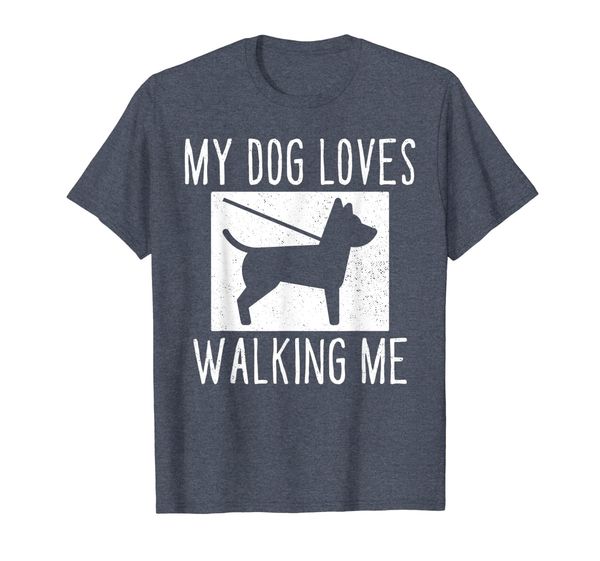 

funny dog walker my dog loves walking me t-shirt, White;black