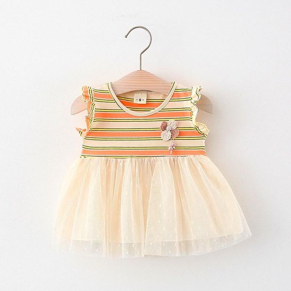 

(4 pieces/lot) 2021 arrival striped pattern girl's summer dress 022403 dresses, Red;yellow