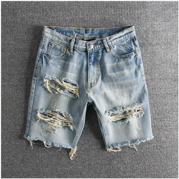 

cowboy shorts men's denim short jeans men hole pants summer male hip hop beggar zipper gay streetwear, Blue