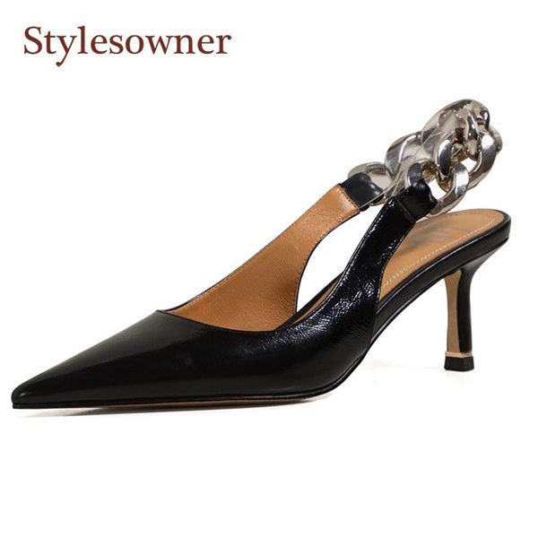

dress shoes temperament shallow mouth pointed high heels women 2021 european and american fashion mature stiletto toe chain sandals, Black