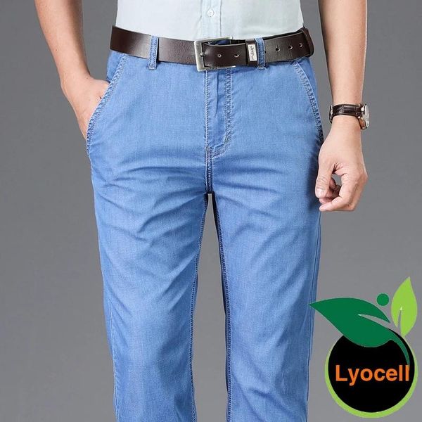 

colors classic style summer men jeans tencel fabric loose straight casual pants fashion trousers denim male brand clothes men's, Blue