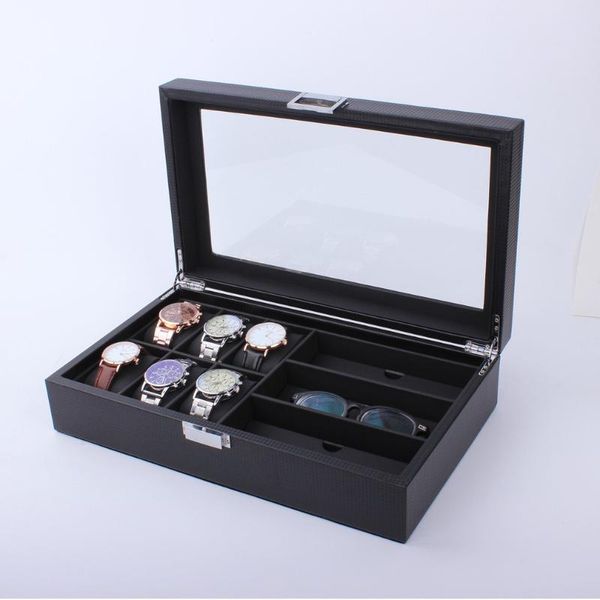 

watch boxes & cases 2021 wooden/leather 8/10/12 grids display sunglass case durable holder jewelry collection storage organizer box containe, Black;blue