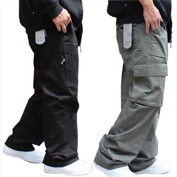 

big size cargo pants men hip hop harem trousers casual loose baggy wide leg big pockets streetwear male clothing, Black