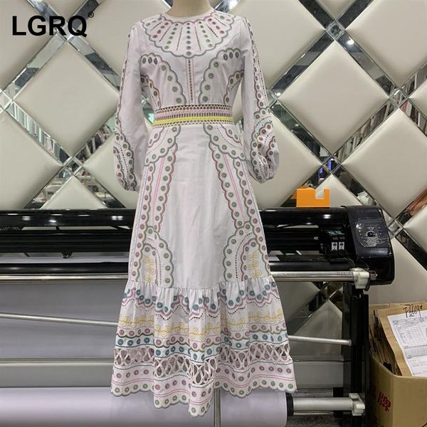 

casual dresses [lgrq] women po color printing dress round neck long lantern sleeve fit fashion tide autumn winter 2021 19d2729, Black;gray