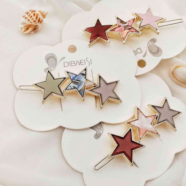 

creative colorful five pointed star hairpin, Golden;silver