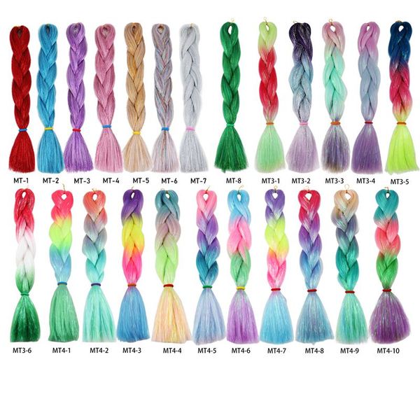 24 inç 100g Ombre Renk Sentetik Örgü Saç Karışık Metalik Glitter Twinkle Tinsel Jumbo Örgüler