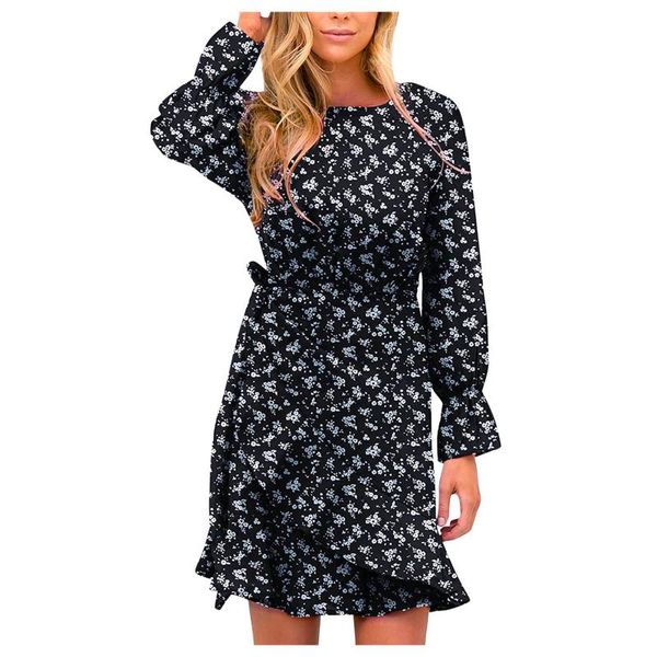 

casual dresses dress for women 2021 floral skater long sleeve ruffle pleated flowy beach party holiday, Black;gray