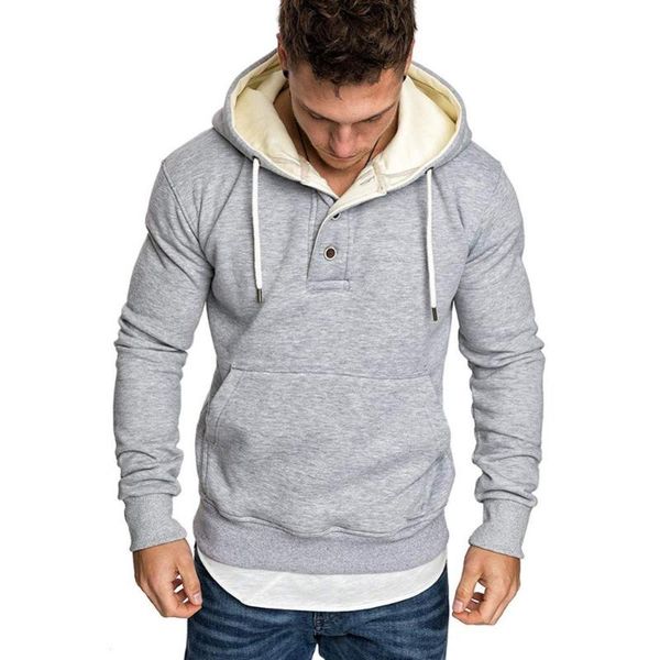 

men's hoodies & sweatshirts men loose long sleeve pocket button hooded sweatshirt autumn winter pure color outdoor sports jacket, Black