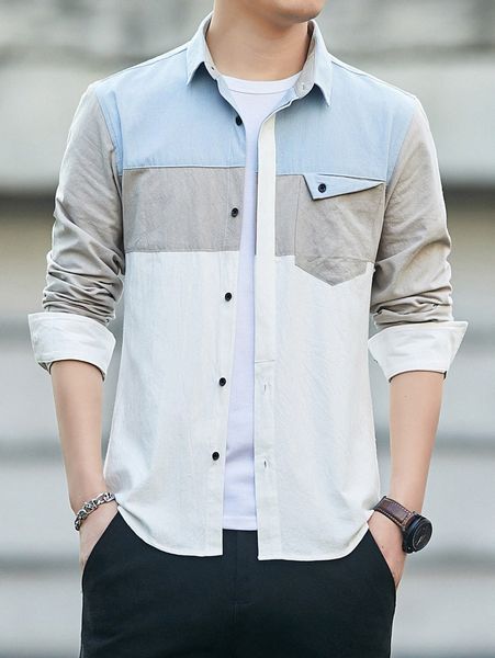 

men colorblock button front shirt q1qk#, White;black
