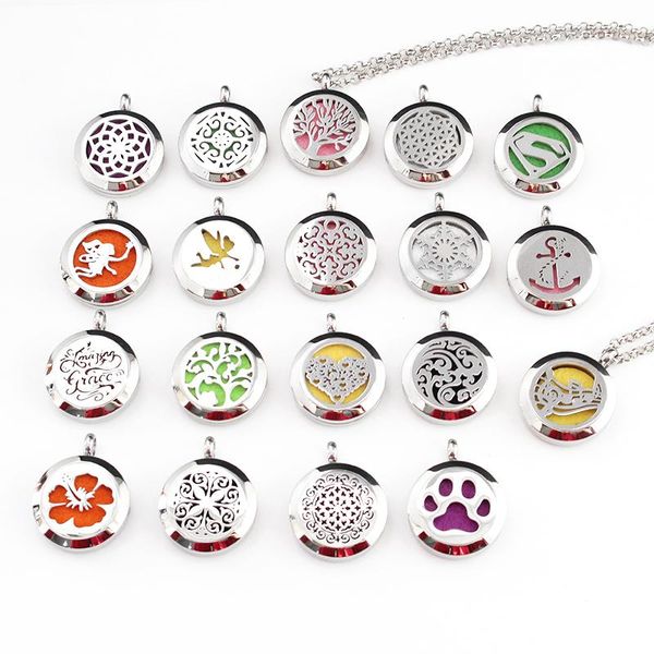

pendant necklaces 1pc 25mm stainless steel aroma essential oil perfume diffuser locket necklace jewelry, Silver