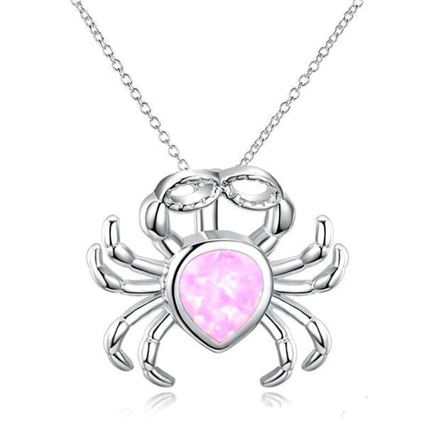 

exquisite cute crab animal crystal pendant necklace for women jewelry accessories bohemian statement fashion opal necklaces, Silver