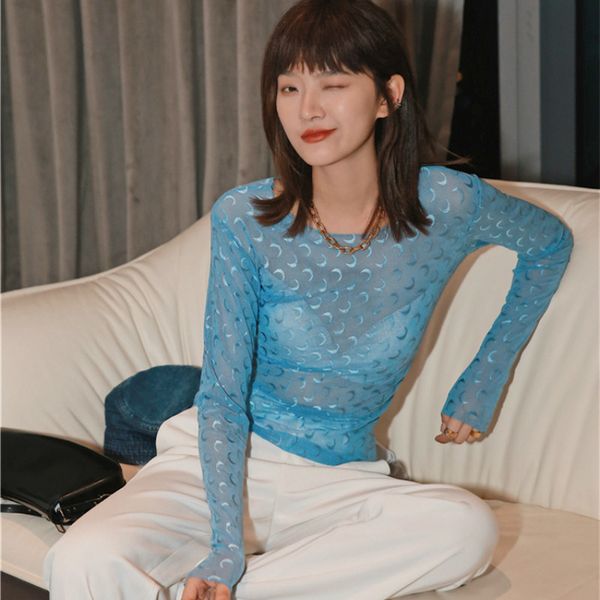 

tee spring and autumn fashion classic crescent embroidery brand luxury design versatile soft mesh long sleeve sunscreen m2, White