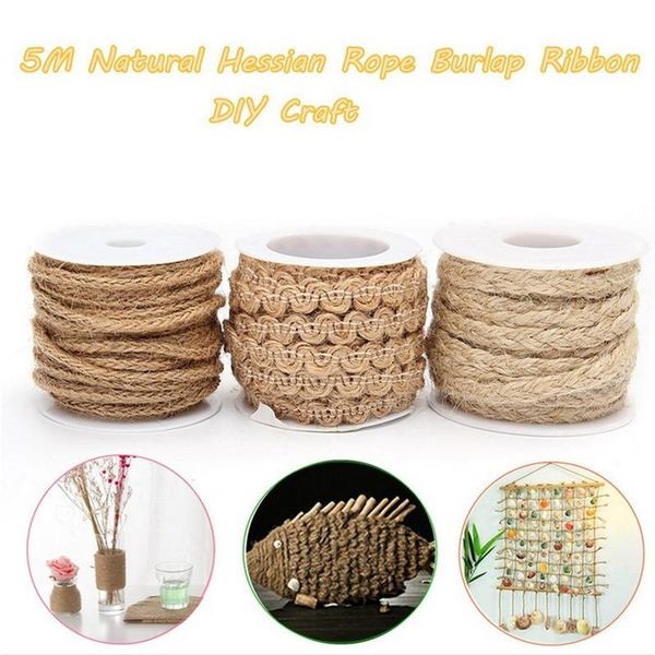 

party decoration 5m natural hessian jute burlap ribbon strand rope diy craft vintage wedding supplies fashion