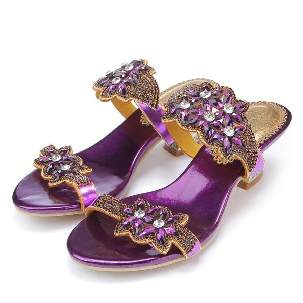 

slippers women thick high heel horse shoes rhinestone diamond casual 6cm, Black