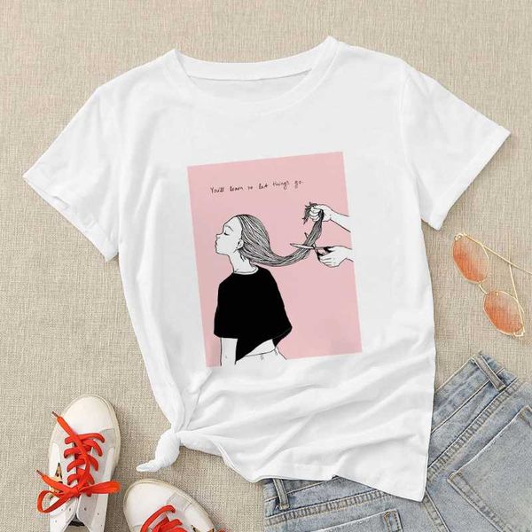 

women's t-shirt crewneck t shirt women summer oversize vegan girl ready for action basic clothes hope friends top, White