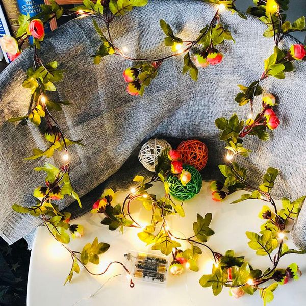 Strings Simulação Flores de videira LED Fairy String Light Holiday Holiday Garden Lights para Decoração de festa dos namorados de casamento