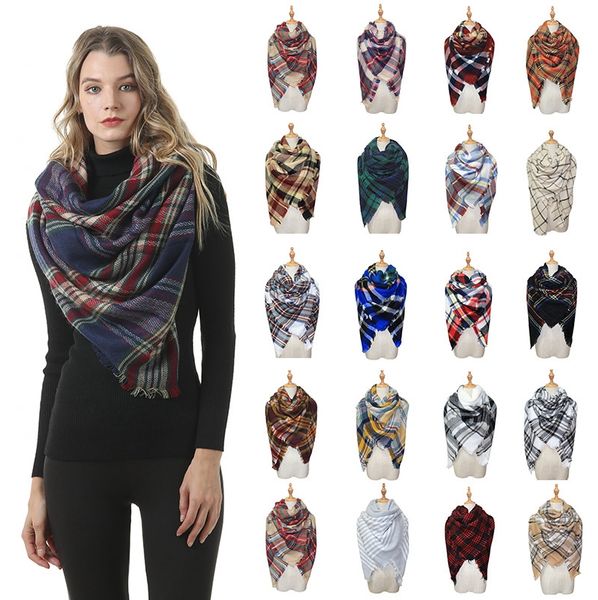

fashion women plaid scarves lady grid tassel oversized square scarf outdoor winter warm check neckerchief blanket wraps tta1784, Blue;gray