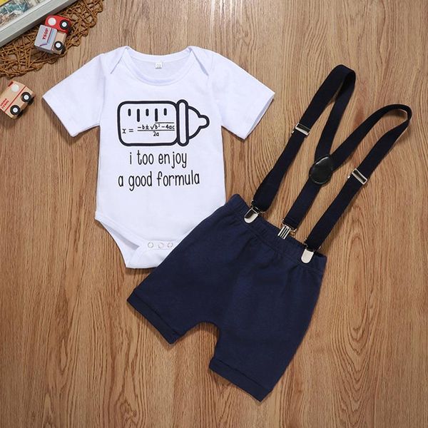 

clothing sets 9-18m khaki suit infant baby boys girls letter print romper suspender trousers outfits set comfortable and fashionable 2021, White
