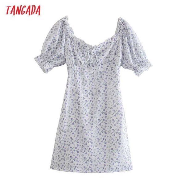 

tangada summer women flowers print french style short dress puff short sleeve ladies sundress 8m16 210609, Black;gray