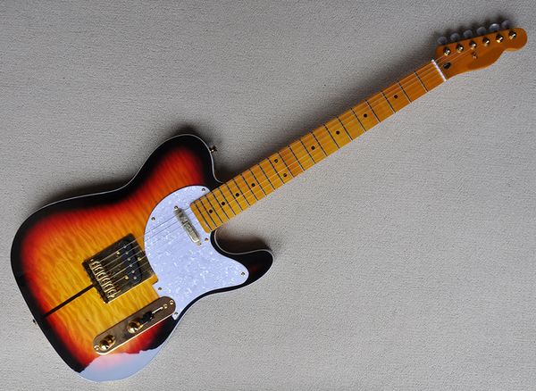6 strings tabaco guitarra elétrica sunburst com maple fretboard amarelo, folheado de plátano acolchoado, pode ser personalizado como pedido