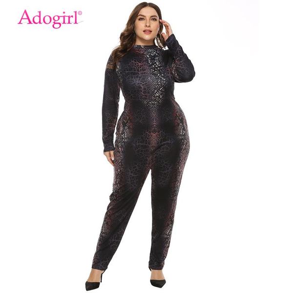

women's jumpsuits & rompers adogirl leopard print changing color plus size jumpsuit xl-5xl women o neck long sleeve casual romper fashi, Black;white