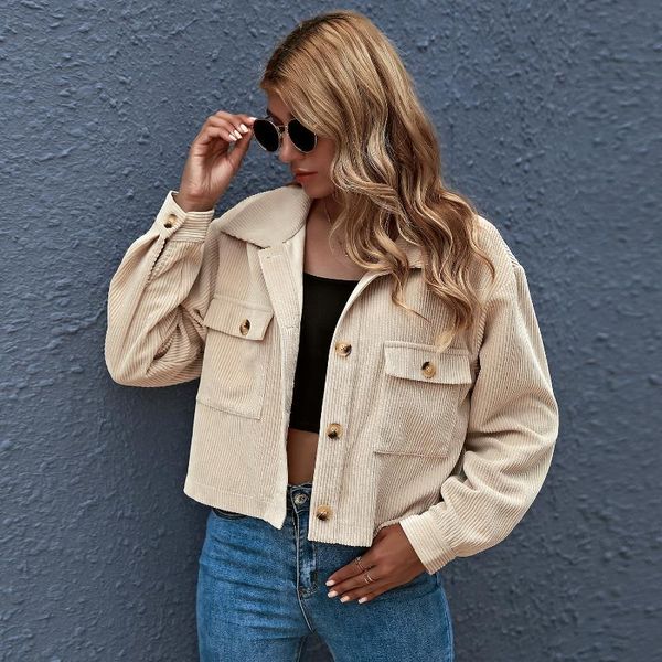 

women's jackets autumn fall streetwear fashion women jacket vintage button down plain cropped coat, Black;brown