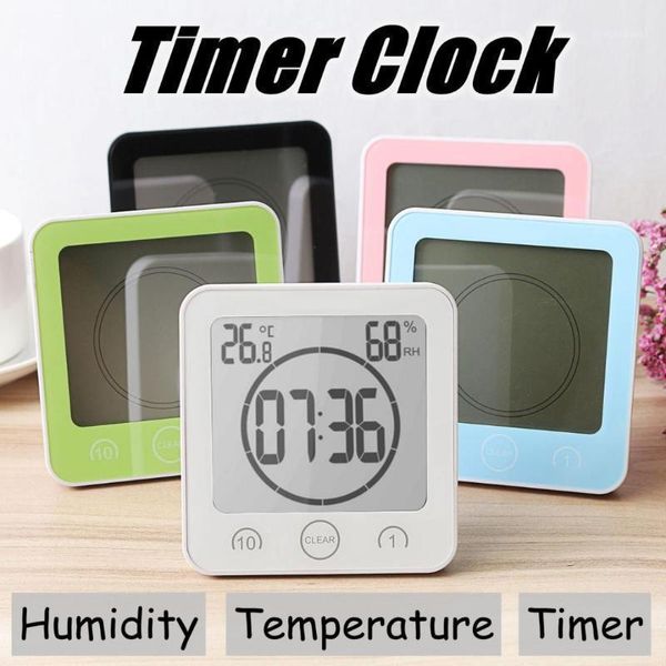 

waterproof lcd digital wall clock temperature humidity meter bathroom shower suction countdown kitchen bath timer alarm11