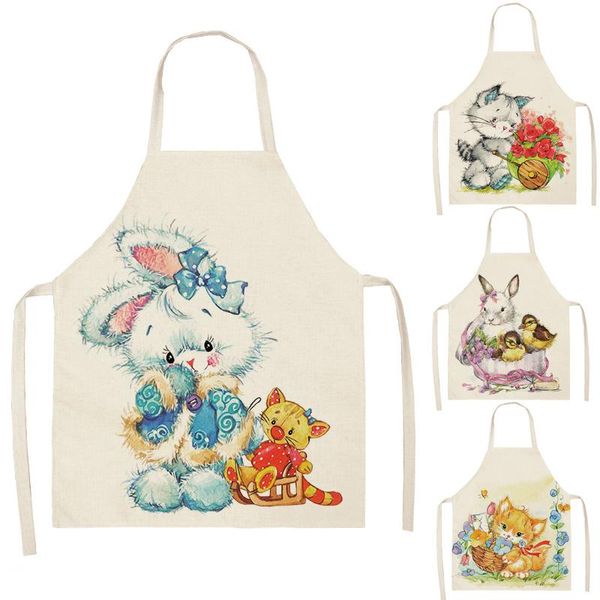 

aprons kitchen women apron cat printed linen child sleeveless home cleaning tools
